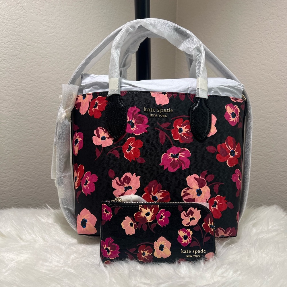 NEW Kate Spade Bleecker Fall Poppies Medium Crossbody Tote with Matching Wallet